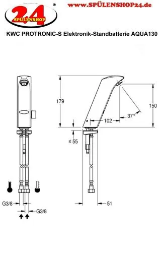 KWC PROFESSIONAL Protronic-S Elektronik-Standbatterie AQUA130 DN 15 fr Waschanlagen, opto-elektronisch gesteuert mit Batteriebetrieb