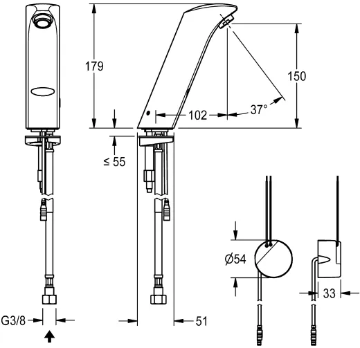 KWC PROFESSIONAL Protronic-S Elektronik-Standventil AQUA135 DN 15 fr Waschanlagen, opto-elektronisch gesteuert mit Wandeinbau-Netzteil