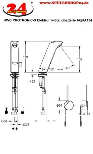 KWC PROFESSIONAL Protronic-S Elektronik Standbatterie AQUA134 DN 15 fr Waschanlagen, opto-elektronisch gesteuert mit Wandeinbau-Netzteil