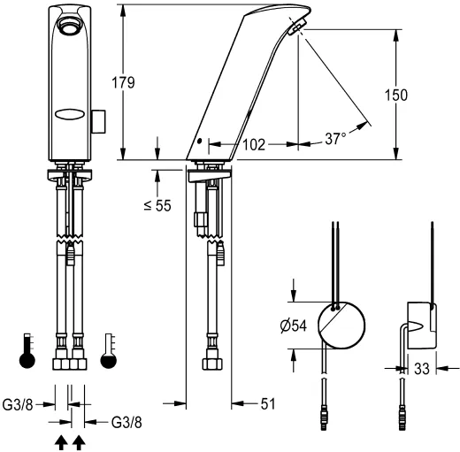 KWC PROFESSIONAL Protronic-S Elektronik Standbatterie AQUA134 DN 15 fr Waschanlagen, opto-elektronisch gesteuert mit Wandeinbau-Netzteil