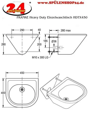KWC PROFESSIONAL Heavy Duty Einzelwaschtisch HDTX450 fr Wandmontage fugenlos eingeschweites Becken