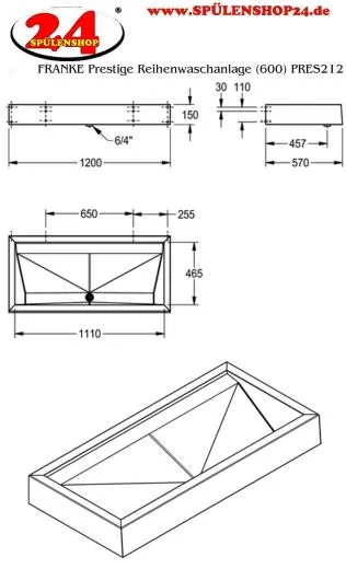 KWC PROFESSIONAL Prestige Reihenwaschanlage (600) PRES212 fr Wandmontage ohne Armaturenbank Breite 1200mm