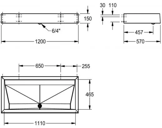 KWC PROFESSIONAL Prestige Reihenwaschanlage (600) PRES212 fr Wandmontage ohne Armaturenbank Breite 1200mm