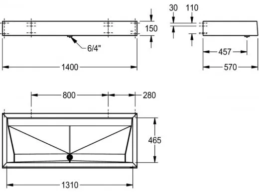 KWC PROFESSIONAL Prestige Reihenwaschanlage (700) PREL214 fr Wandmontage ohne Armaturenbank Breite 1400mm