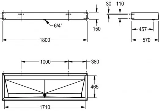 KWC PROFESSIONAL Prestige Reihenwaschanlage (600) PRES318 fr Wandmontage ohne Armaturenbank Breite 1800mm