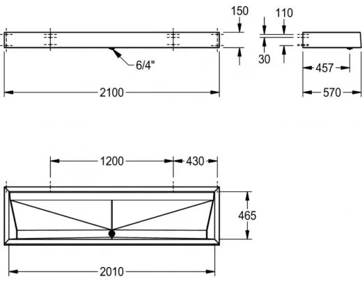 KWC PROFESSIONAL Prestige Reihenwaschanlage (700) PREL321 fr Wandmontage ohne Armaturenbank Breite 2100mm
