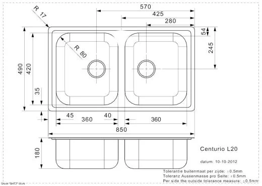 REGINOX K�chensp�le Centurio L20 Einbausp�le Edelstahl Doppelbecken mit Flachrand Siebkorb als Stopfenventil