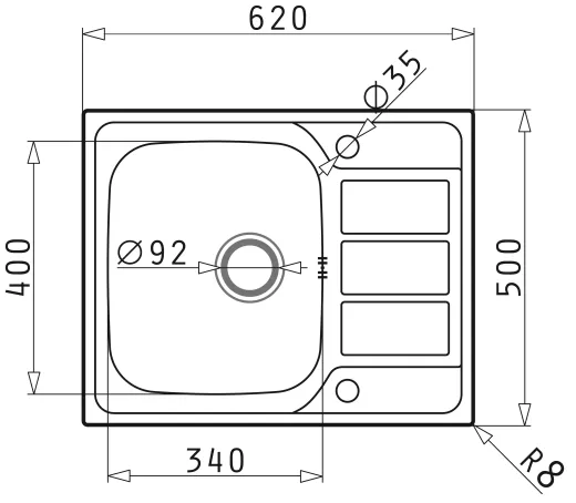 PYRAMIS Kchensple Athena (62x50) 1B 1D Einbausple / Edelstahlsple Siebkorb als Drehknopfventil