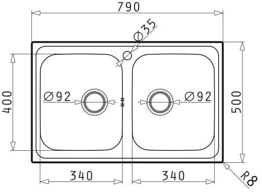 PYRAMIS Kchensple Athena Extra (79x50) 2B Einbausple / Doppelsple Siebkorb als Stopfenventil