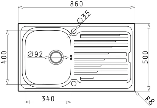 PYRAMIS Kchensple Amaltia (86x50) 1B 1D Einbausple / Edelstahlsple Siebkorb als Drehknopfventil