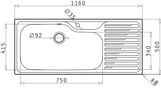 PYRAMIS Kchensple Titan (116x50) 1B 1D Einbausple / Edelstahlsple Siebkorb als Stopfenventil