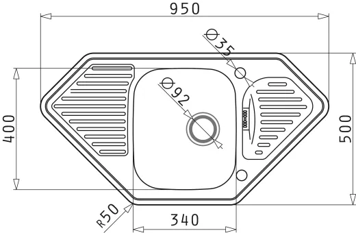 PYRAMIS Kchensple Medusa Corner 1B 2D Einbausple / Ecksple Siebkorb als Drehknopfventil
