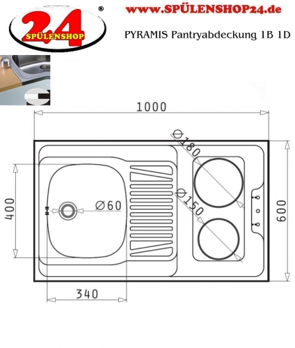 PYRAMIS Kchensplelement / Pantryabdeckung (100x60) 1B 1D ELEKTRO Montage auf Unterschrank