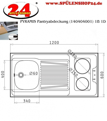 PYRAMIS Kchensplelement / Pantryabdeckung (120x60) 1B 1D ELEKTRO Montage auf Unterschrank