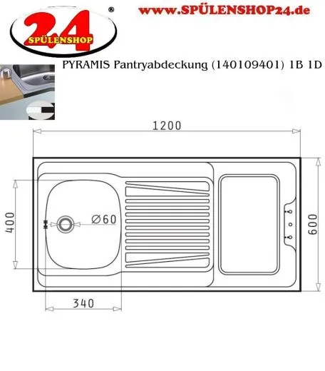 PYRAMIS Kchensplelement / Pantryabdeckung (120x60) 1B 1D CERAN Montage auf Unterschrank