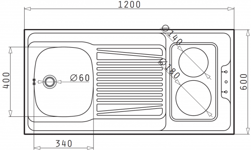 PYRAMIS Kchensplelement / Pantryabdeckung (120x60) 1B 1D CERAN Montage auf Unterschrank