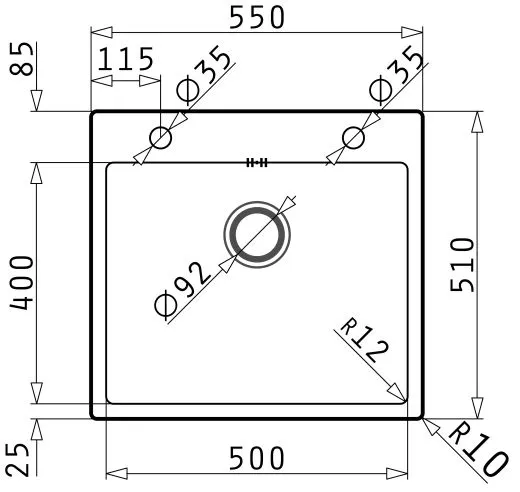 PYRAMIS Kchensple Istros FB (55x51) 1B HLB Einbausple Flachrand / Flchenbndig mit Drehknopfventil