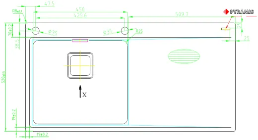PYRAMIS Kchensple Olynthos (100x52) 1B 1D LH Einbausple Flachrand / Flchenbndig mit Drehknopfventil
