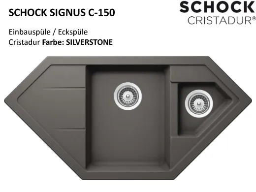 SCHOCK Kchensple Signus C-150 Cristadur Nano-Granitsple / Ecksple mit Drehexcenter