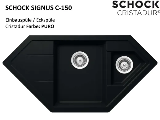 SCHOCK Kchensple Signus C-150 Cristadur Nano-Granitsple / Ecksple mit Drehexcenter