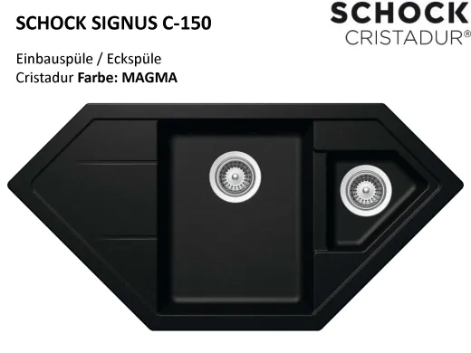 SCHOCK Kchensple Signus C-150 Cristadur Nano-Granitsple / Ecksple mit Drehexcenter