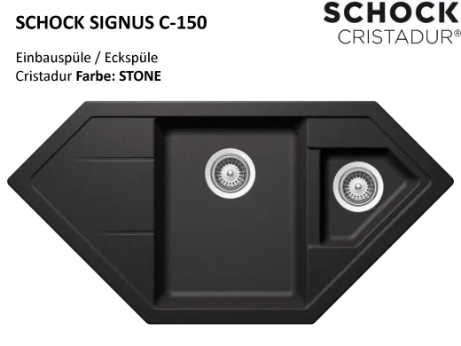 SCHOCK Kchensple Signus C-150 Cristadur Nano-Granitsple / Ecksple mit Drehexcenter