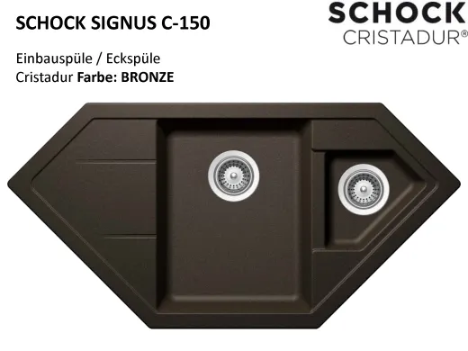 SCHOCK Kchensple Signus C-150 Cristadur Nano-Granitsple / Ecksple mit Drehexcenter