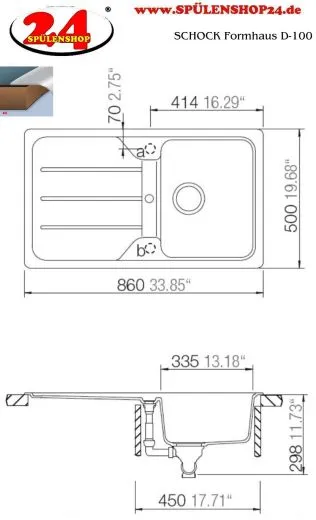 SCHOCK Kchensple Formhaus D-100 Cristalite Granitsple / Einbausple Basic Line mit Drehexcenter