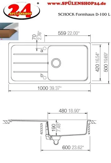 SCHOCK Kchensple Formhaus D-100L Cristalite Granitsple / Einbausple Basic Line mit Drehexcenter
