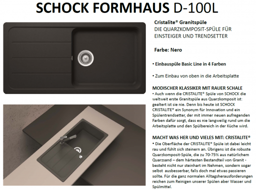 SCHOCK Kchensple Formhaus D-100L Cristalite Granitsple / Einbausple Basic Line mit Drehexcenter
