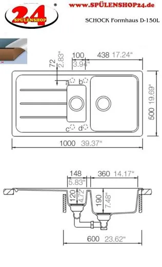 ✅ SCHOCK Kchensple Formhaus D-150L Cristalite Granitsple / Einbausple Basic Line mit Drehexcenter