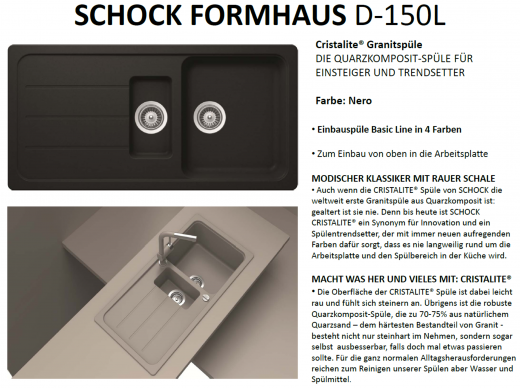 SCHOCK Kchensple Formhaus D-150L Cristalite Granitsple / Einbausple Basic Line mit Drehexcenter