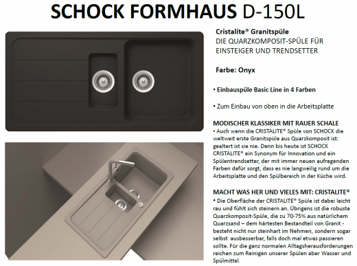 SCHOCK Kchensple Formhaus D-150L Cristalite Granitsple / Einbausple Basic Line mit Drehexcenter