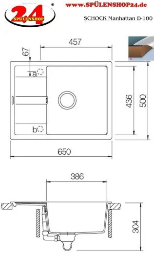 SCHOCK Kchensple Manhattan D-100 Cristalite Granitsple / Einbausple Basic Line mit Drehexcenter