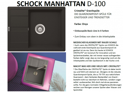 SCHOCK Kchensple Manhattan D-100 Cristalite Granitsple / Einbausple Basic Line mit Drehexcenter