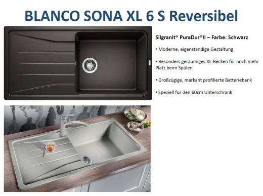 ❎*BLANCO Kchensple Sona XL 6 S Silgranit PuraDurII Granitsple / Einbausple mit Handbettigung