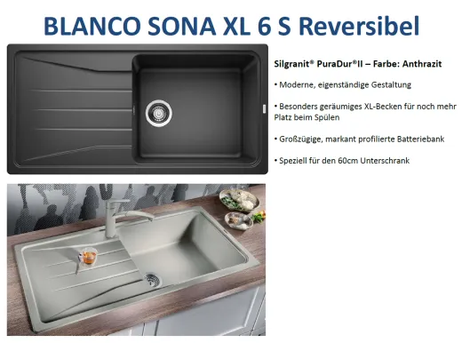 ❎*BLANCO Kchensple Sona XL 6 S Silgranit PuraDurII Granitsple / Einbausple mit Handbettigung