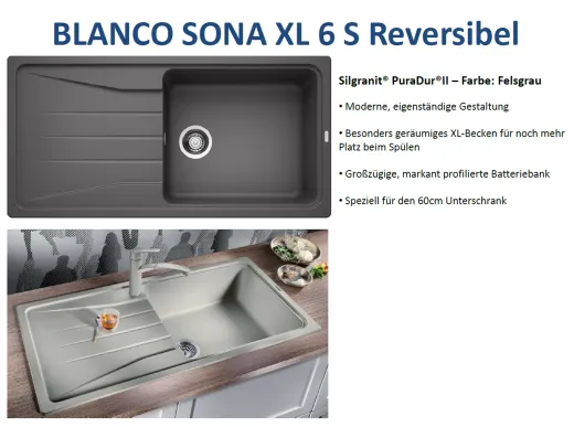 ❎*BLANCO Kchensple Sona XL 6 S Silgranit PuraDurII Granitsple / Einbausple mit Handbettigung