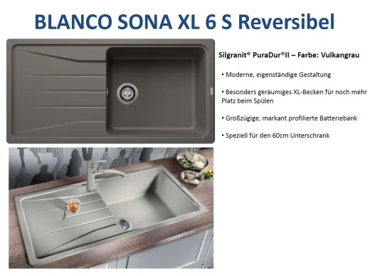 ❎*BLANCO Kchensple Sona XL 6 S Silgranit PuraDurII Granitsple / Einbausple mit Handbettigung