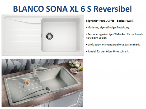 x BLANCO Kchensple Sona XL 6 S Silgranit PuraDurII Granitsple / Einbausple mit Handbettigung