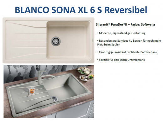 x BLANCO Kchensple Sona XL 6 S Silgranit PuraDurII Granitsple / Einbausple mit Handbettigung
