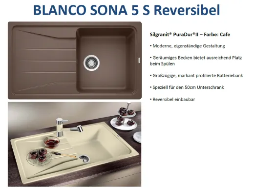 BLANCO Kchensple Sona 5 S Silgranit PuraDurII Granitsple / Einbausple mit Handbettigung