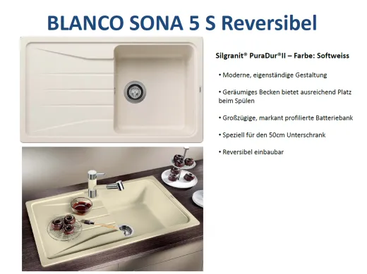 BLANCO Kchensple Sona 5 S Silgranit PuraDurII Granitsple / Einbausple mit Handbettigung