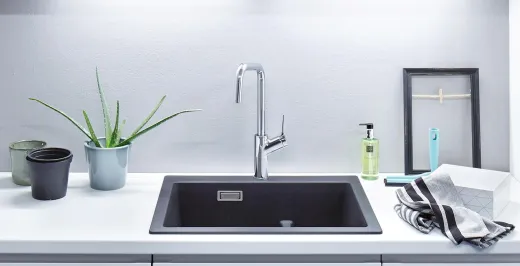 BLANCO Kchenarmatur Jurena Chrom Einhebelmischer / Spltischarmatur mit Festauslauf 360 schwenkbarer Auslauf