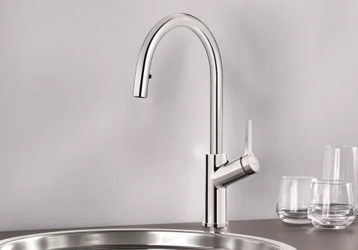 BLANCO Kchenarmatur Carena-S Chrom Einhebelmischer / Spltischarmatur mit Zugauslauf als verdeckter Auslauf