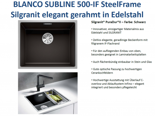 BLANCO Subline 500-IF SteelFrame Materialmix Silgranit mit Edelstahl Einbausple mit Ablaufsystem InFino OEX