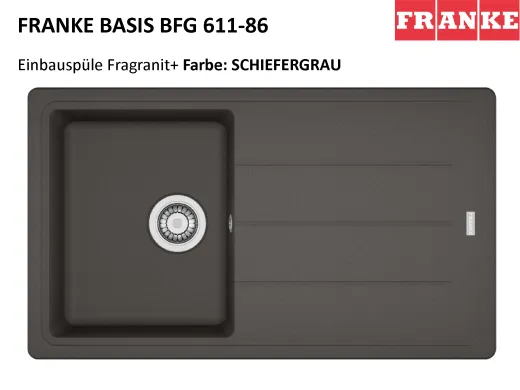 FRANKE Kchensple Basis BFG 611-86 Fragranit+ Einbausple / Granitsple mit Siebkorb als Drehknopfventil
