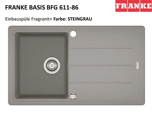 FRANKE Kchensple Basis BFG 611-86 Fragranit+ Einbausple / Granitsple mit Siebkorb als Drehknopfventil