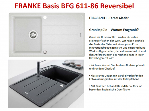 FRANKE Kchensple Basis BFG 611-86 Fragranit+ Einbausple / Granitsple mit Siebkorb als Drehknopfventil