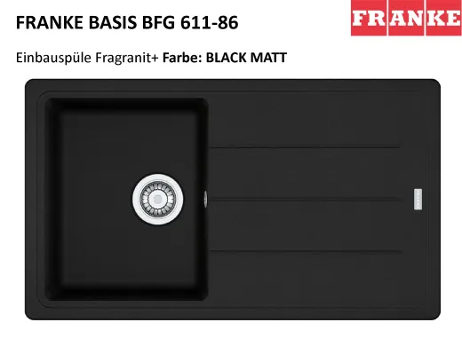 FRANKE Kchensple Basis BFG 611-86 Fragranit+ Einbausple / Granitsple mit Siebkorb als Drehknopfventil